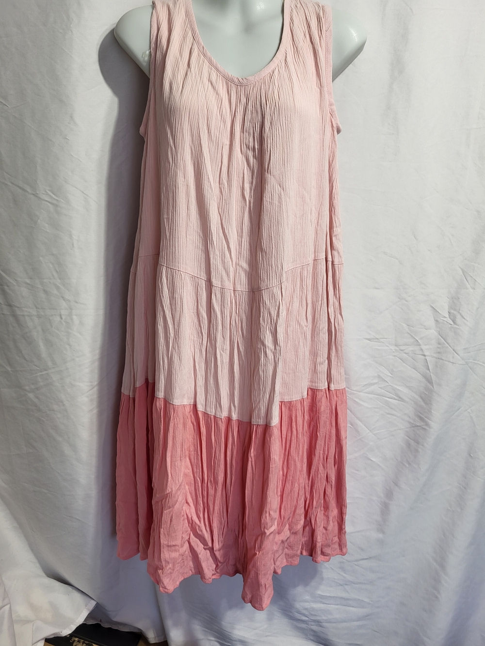 indigo soul Two-Tone Pink Tiered Midi Dress, Size Medium